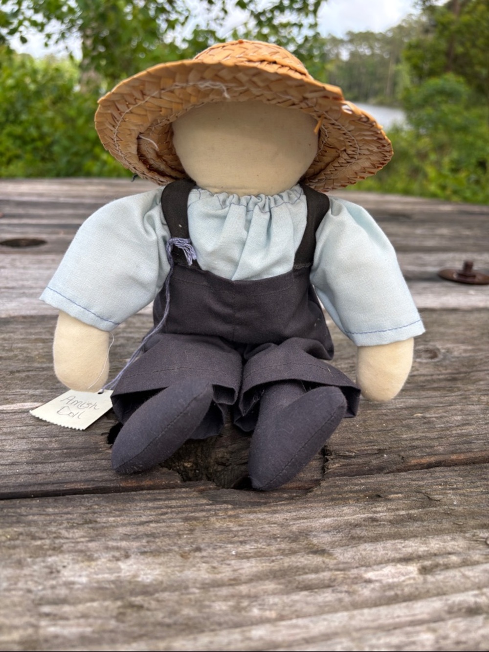 Ole Mill Crafts Handcraft Amish Doll in Light Blue and Straw Hat Collectible‎